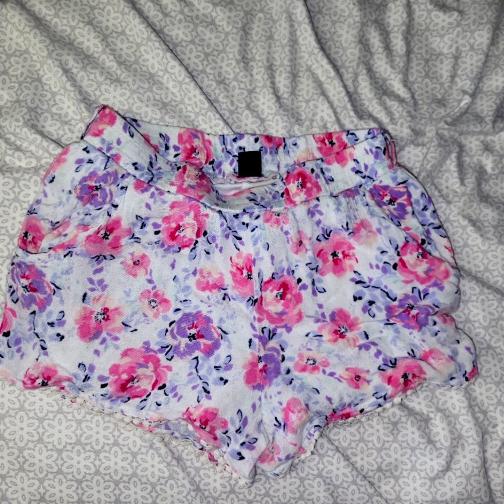 Womens/Girls Flowy White Floral Shorts with cute edging and details